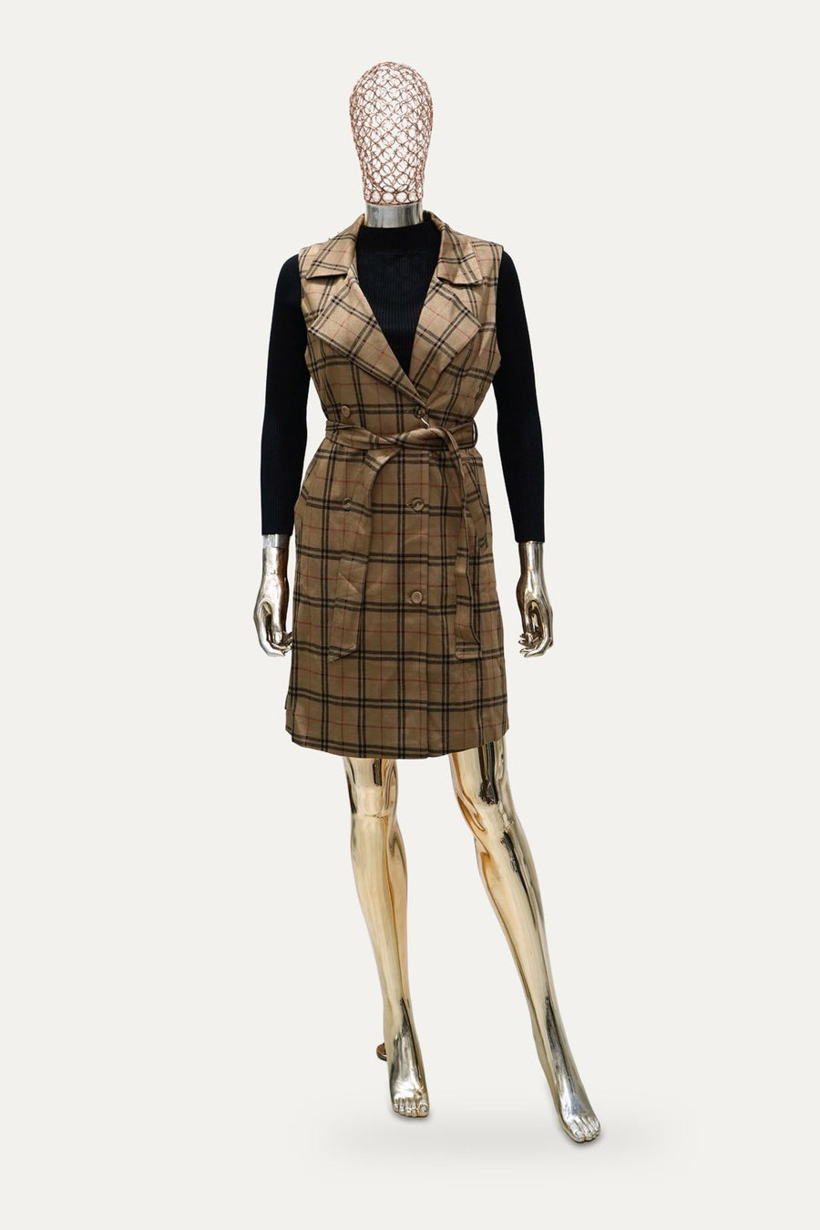 Check Waistcoat Dress in Brown Check
