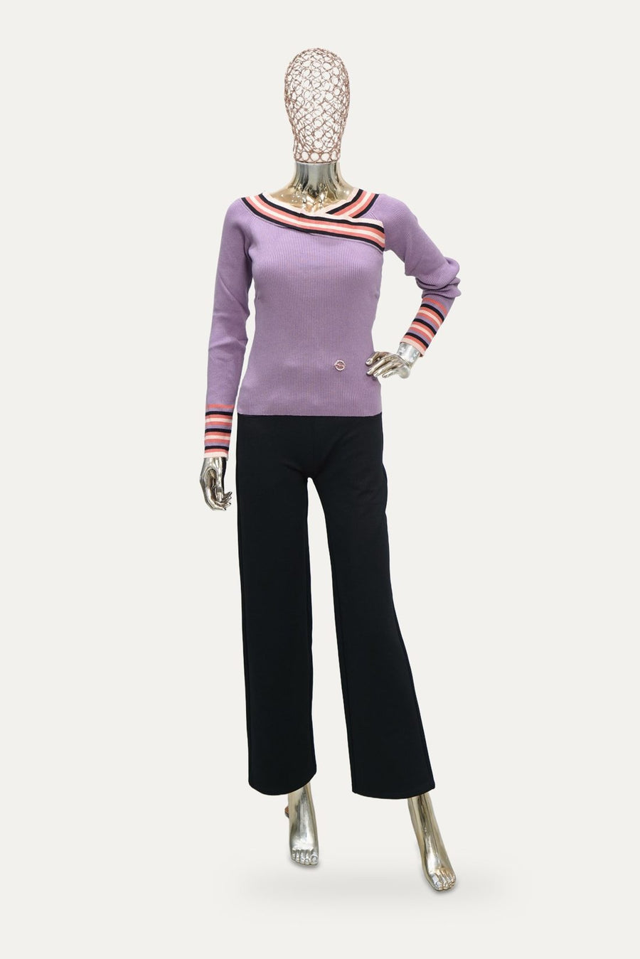 Contrast Stripe Knit Top in Lilac