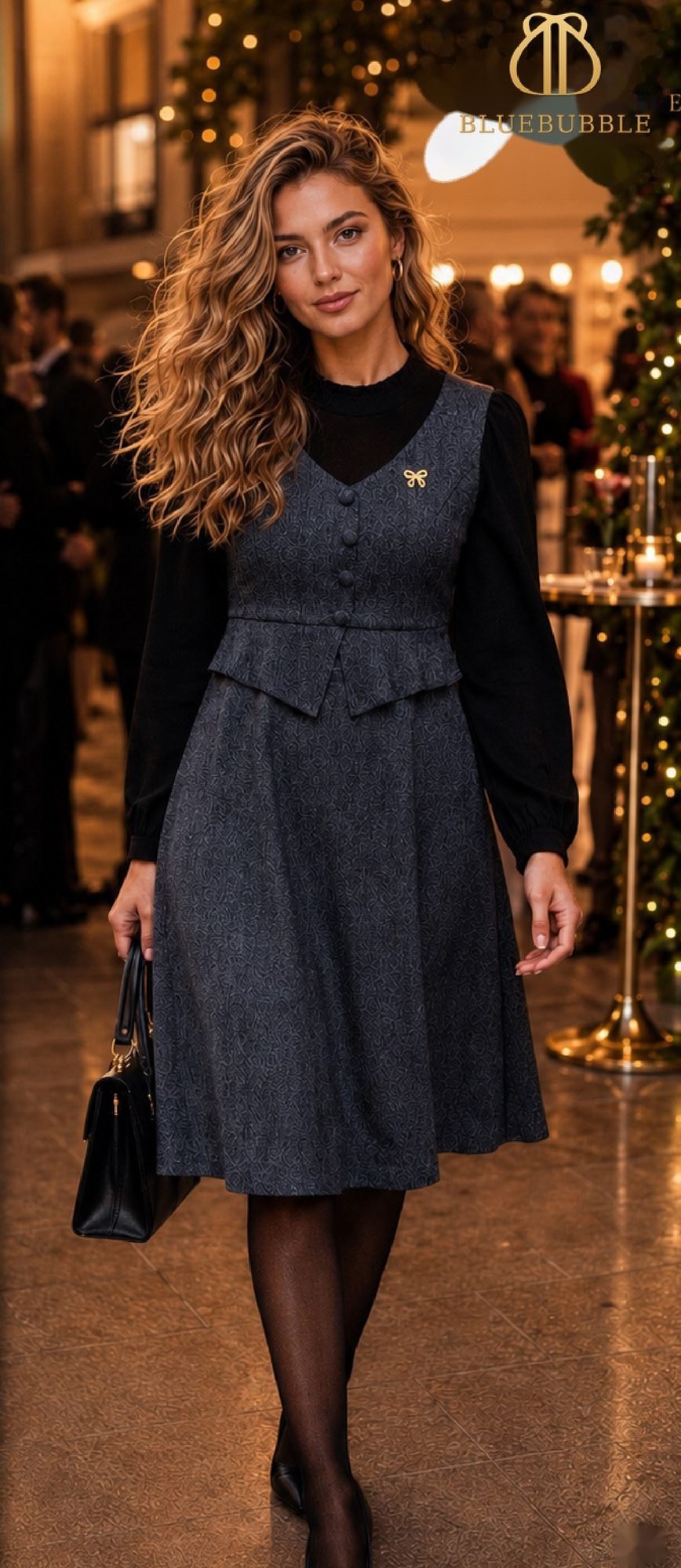 D Blue Textured Dress Set from the Blue Bubble Winter 2026-27 collection