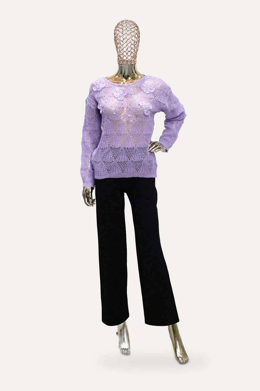 Floral Crochet Knit Top in Lilac