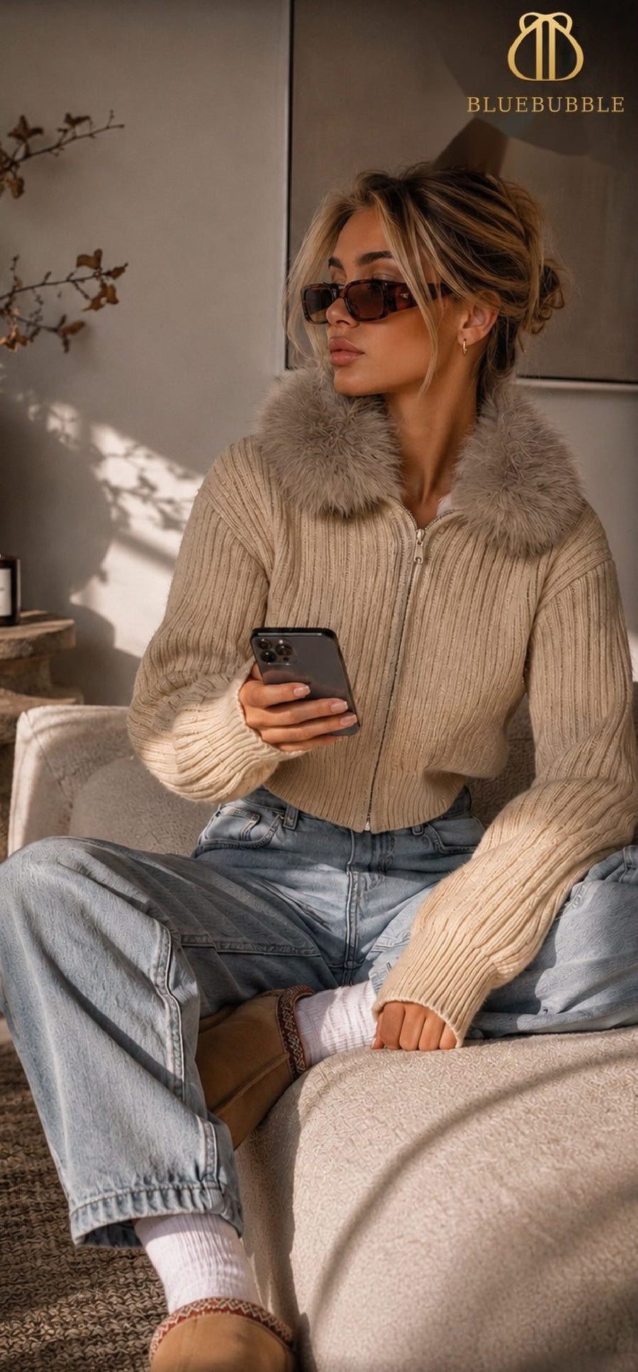 Fur Collar Zip-Up Knit from the Blue Bubble Winter 2026-27 collection