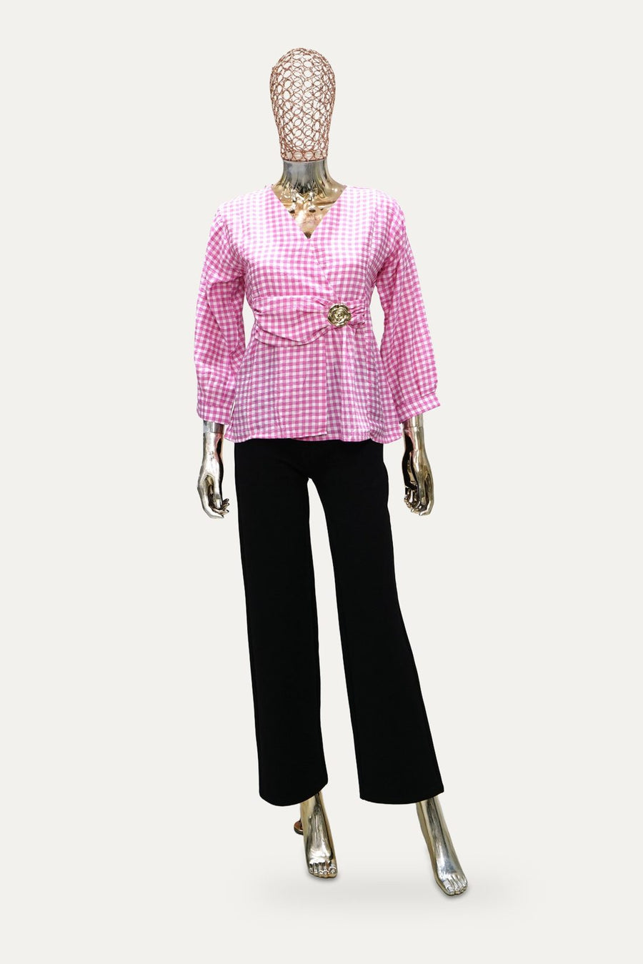 Gingham Wrap Top in Pink