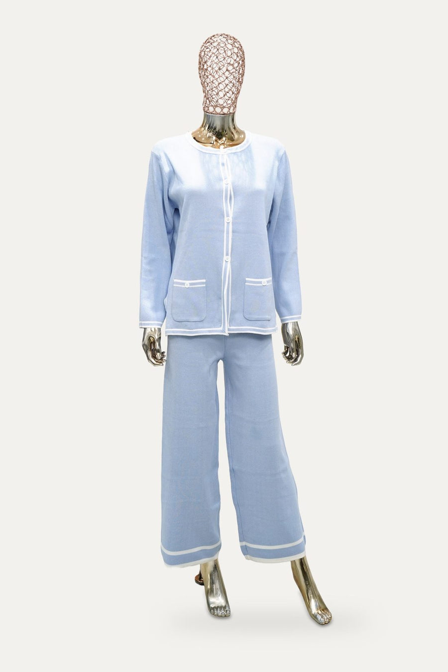 Knit Cardigan Pant Set in Sky Blue