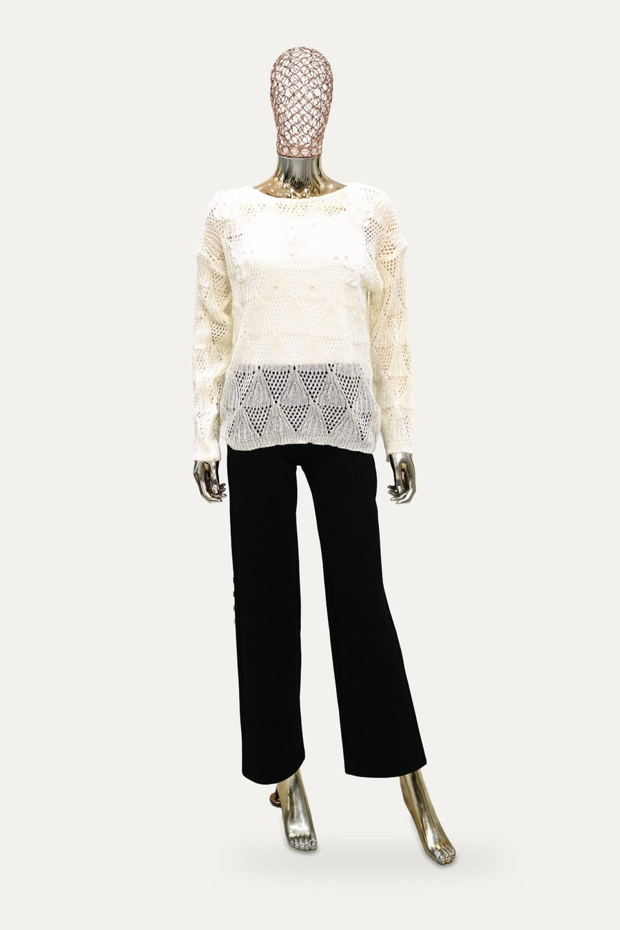 Lace Hem Knit Top in Ivory
