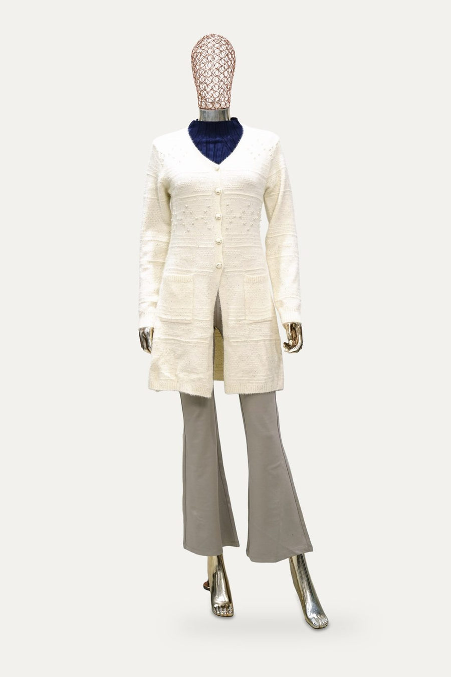 Long Knit Cardigan in Ivory