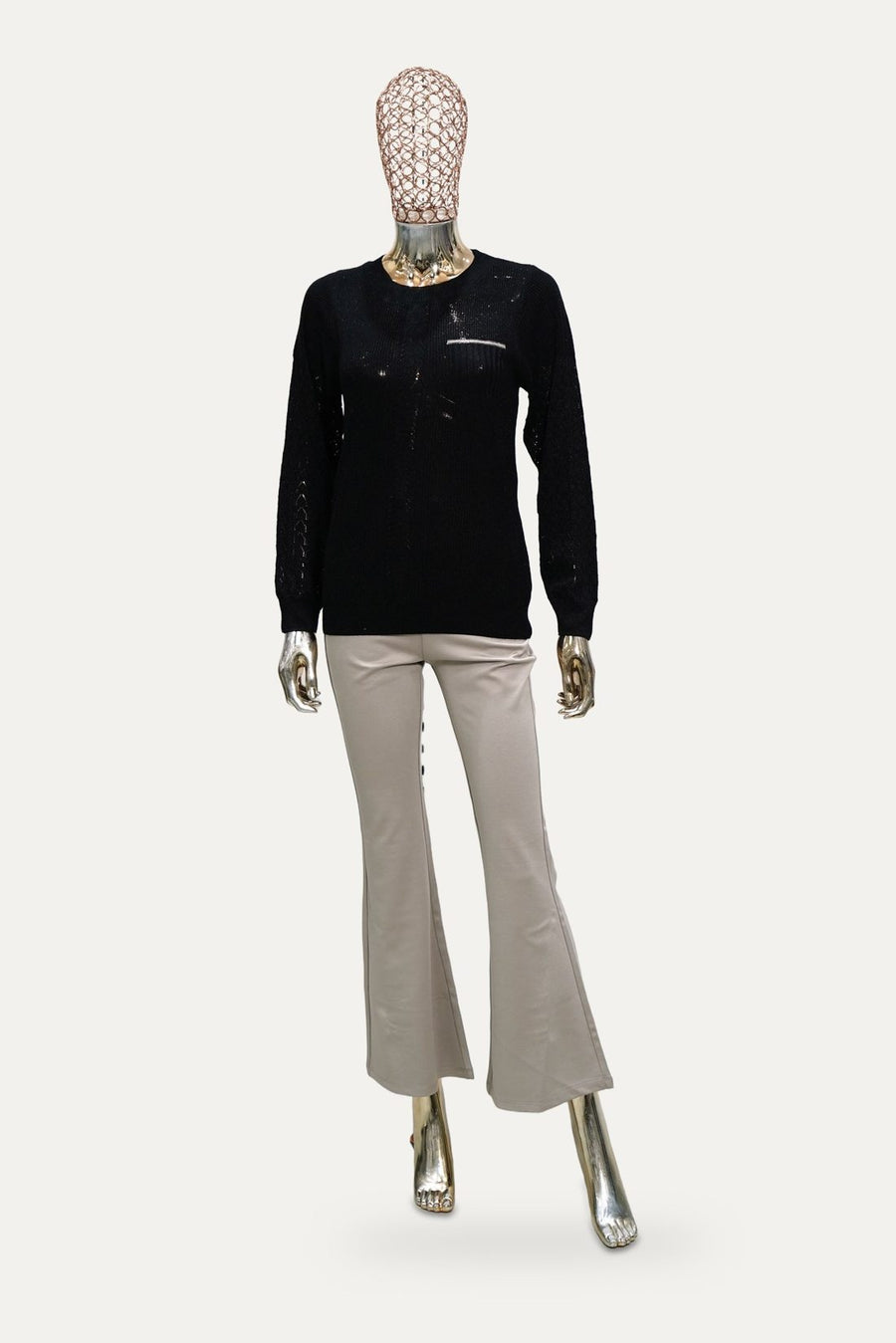 Pointelle Knit Top in Black