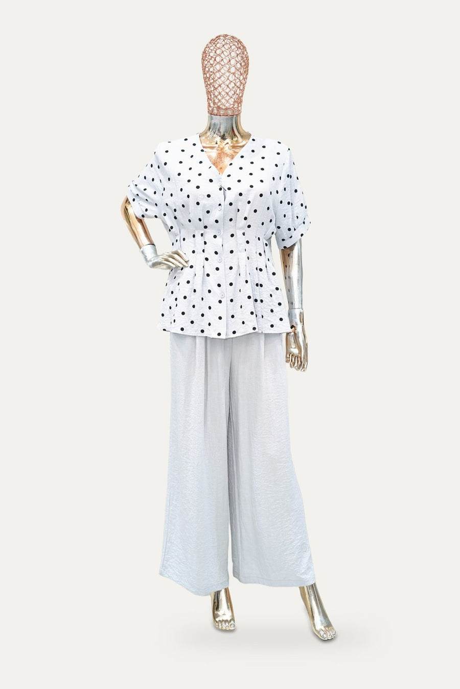 Polka Dot Wrap Top Co-ord Set in White