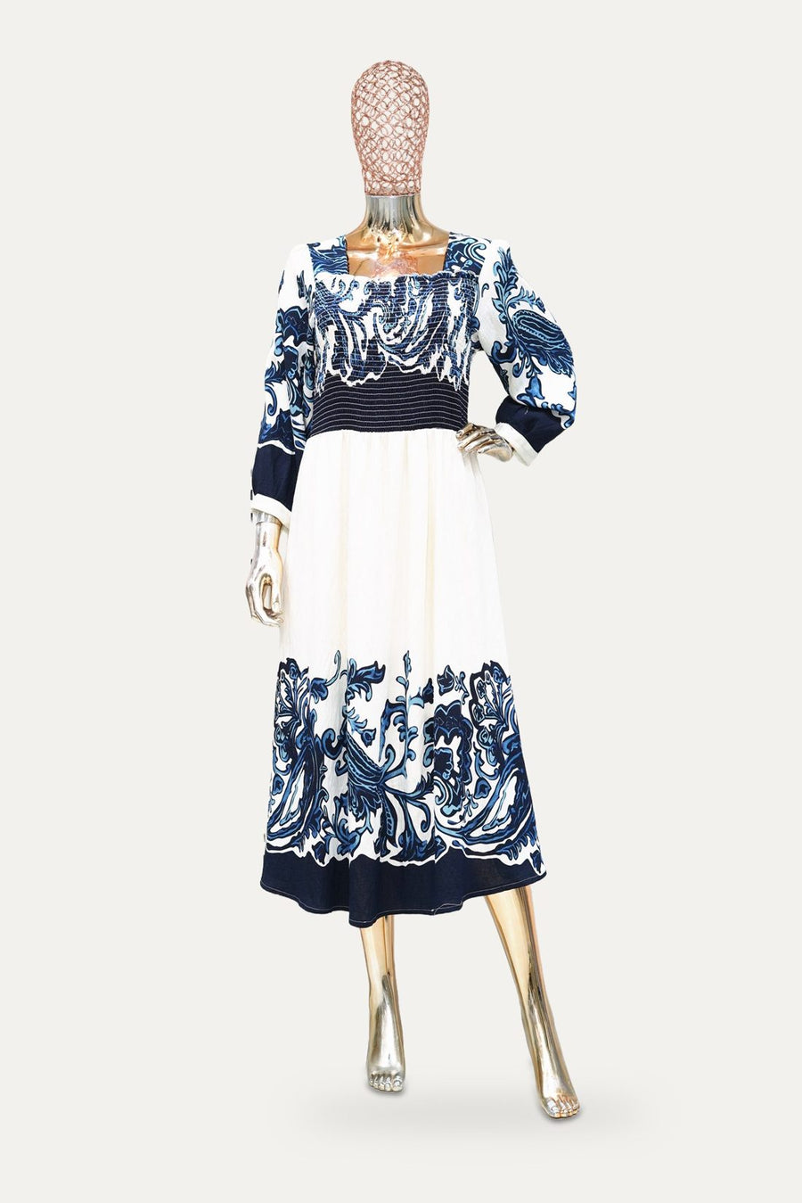 Print Panel Midi Dress in Navy