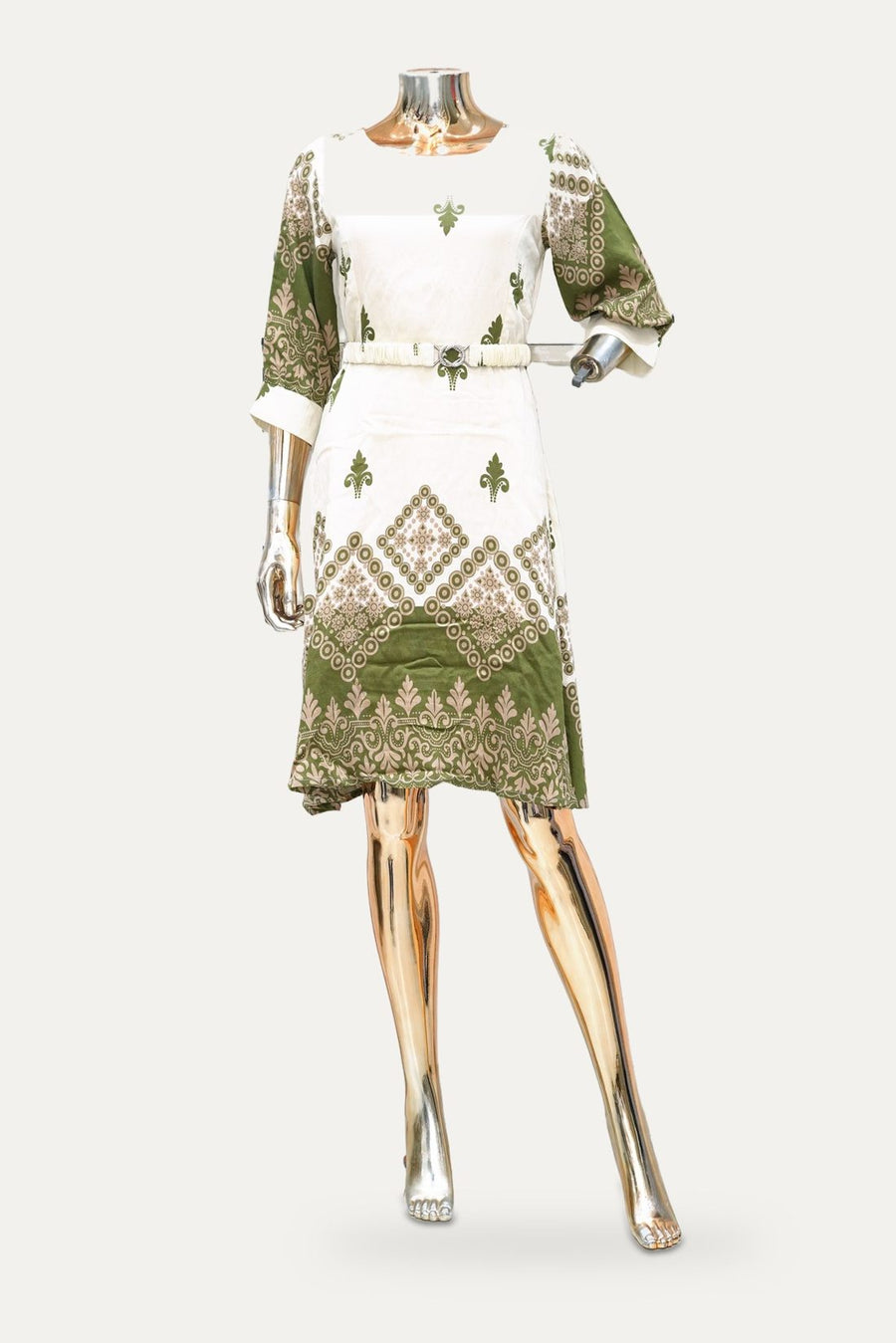 Printed Belted Shift Dress in Olive