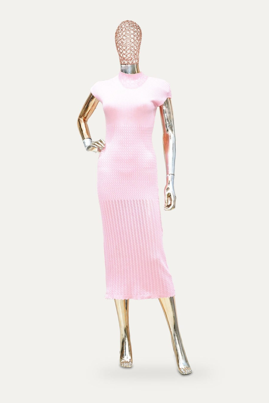 Ribbed Knit Midi Dress in Pink