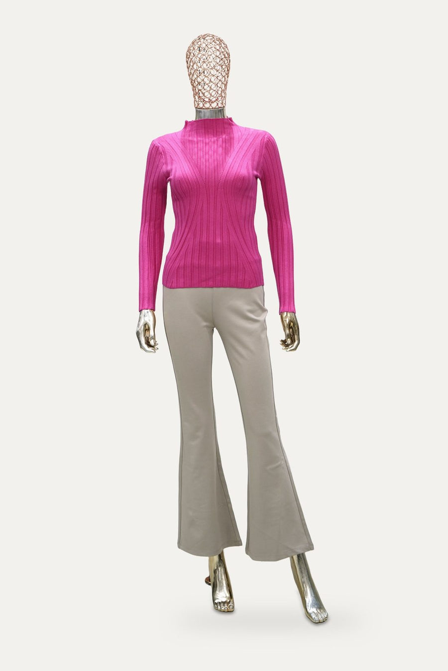 Ribbed Mock Neck Top in Fuchsia