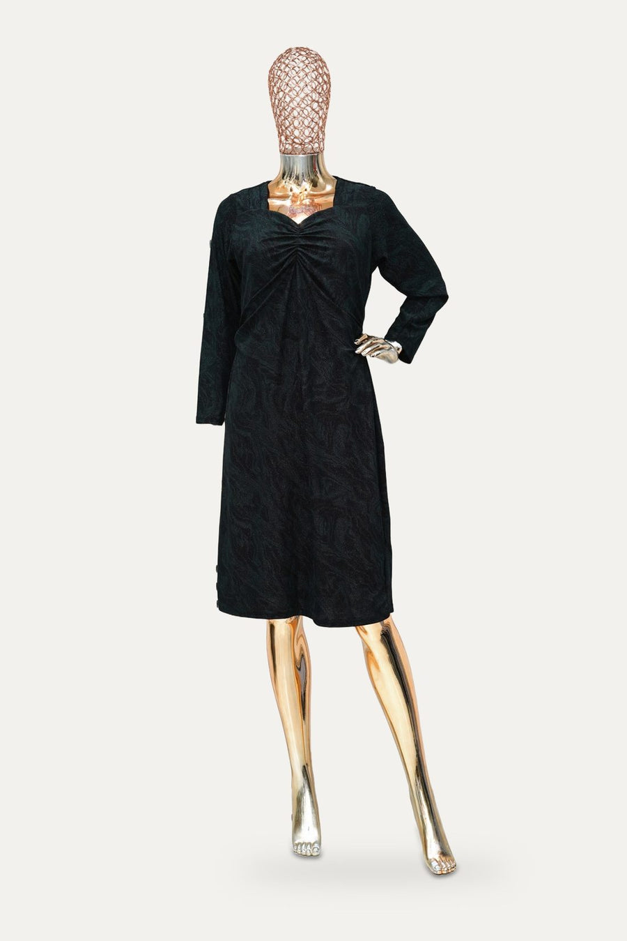 Ruched Front Midi Dress in Black