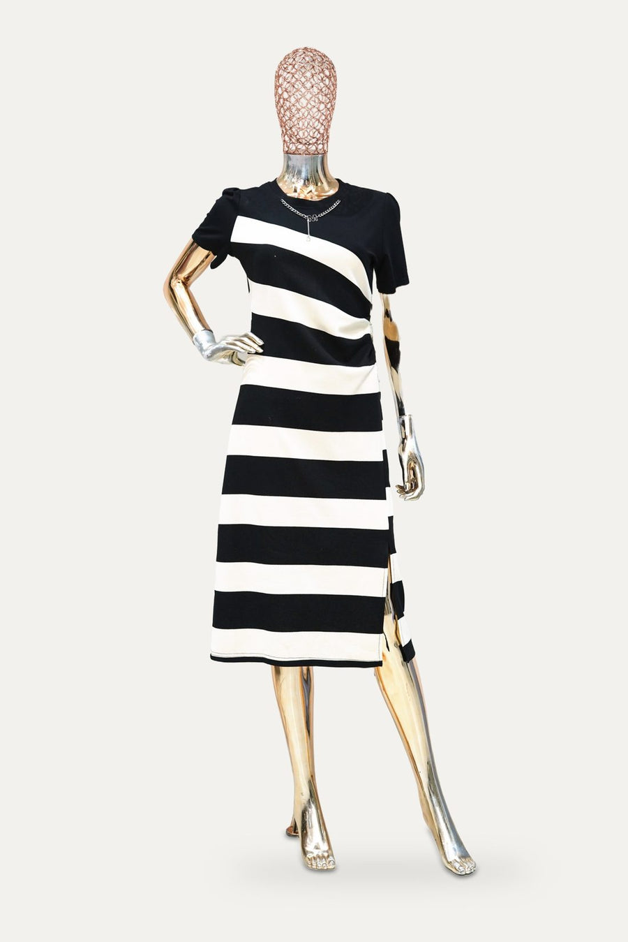 Stripe Panel Dress in Black and White