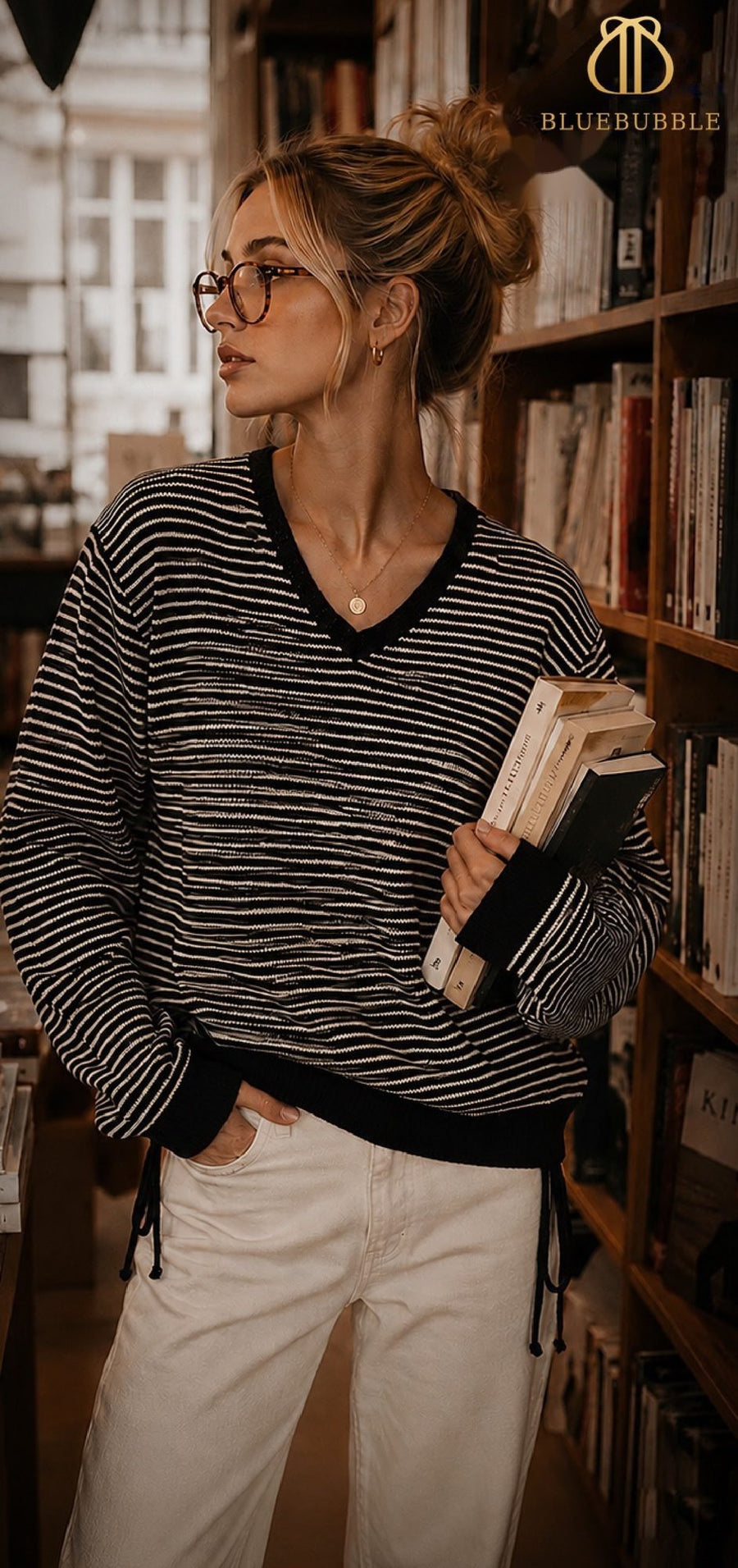 Striped V-Neck Knit Sweater from the Blue Bubble Winter 2026-27 collection