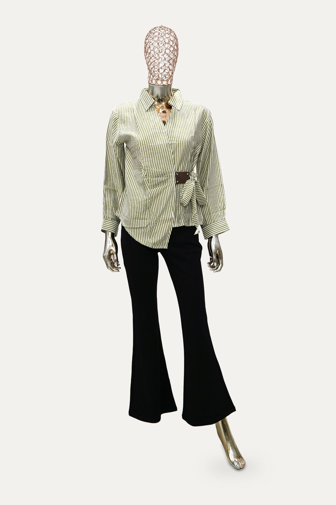 Striped Wrap Shirt in Sage