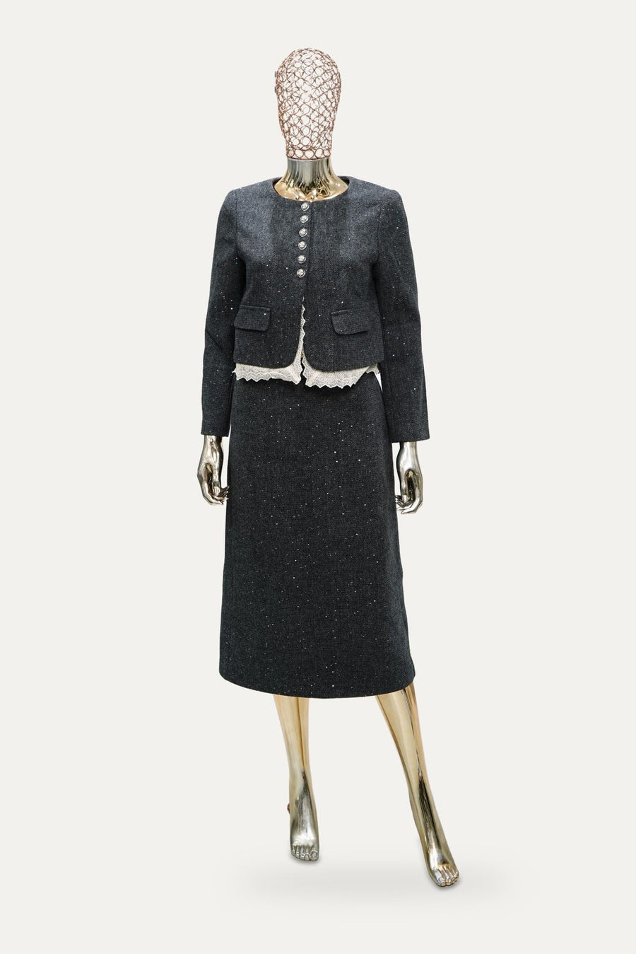 Tweed Jacket Skirt Set in Charcoal