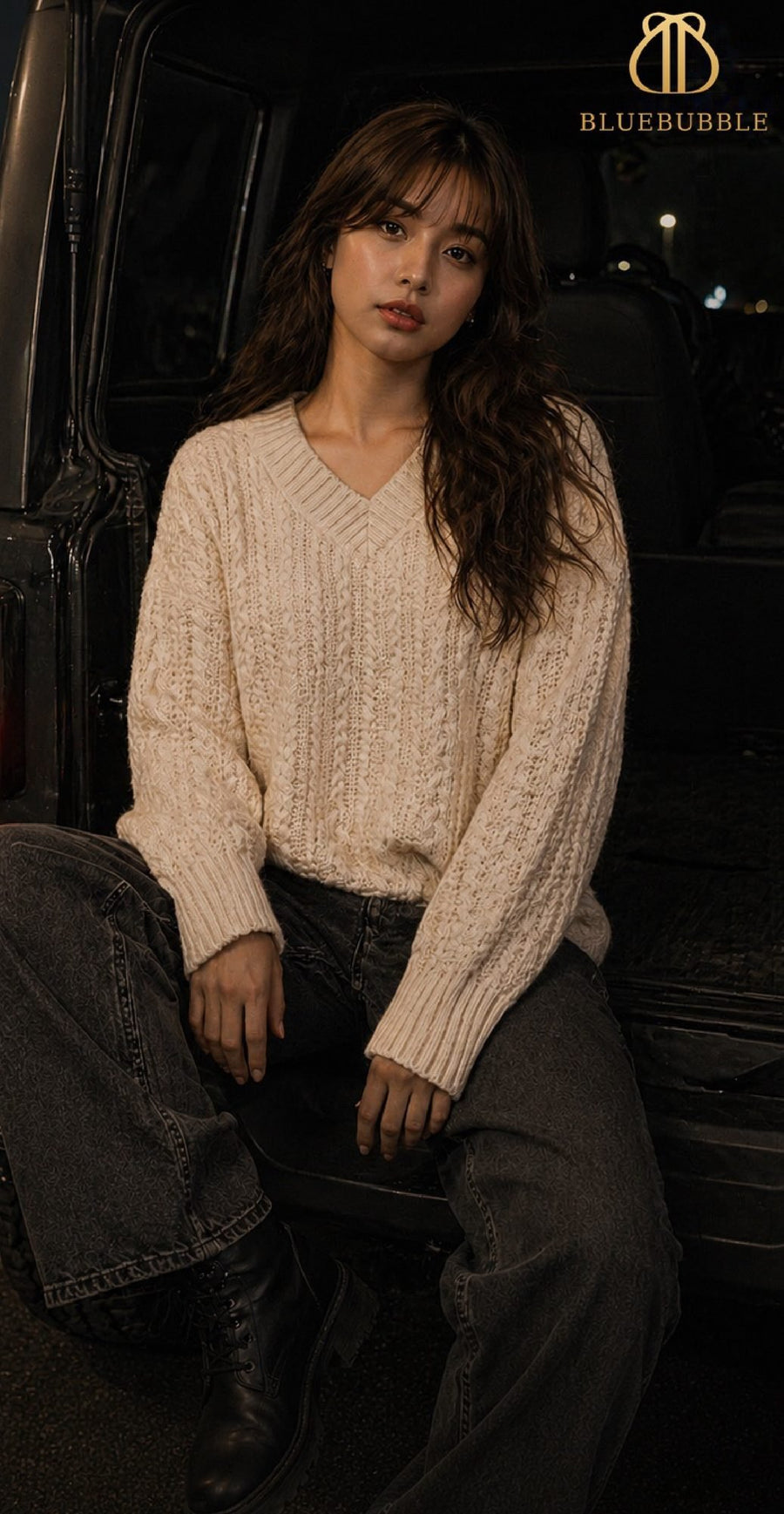 V-Neck Cable Knit Sweater from the Blue Bubble Winter 2026-27 collection