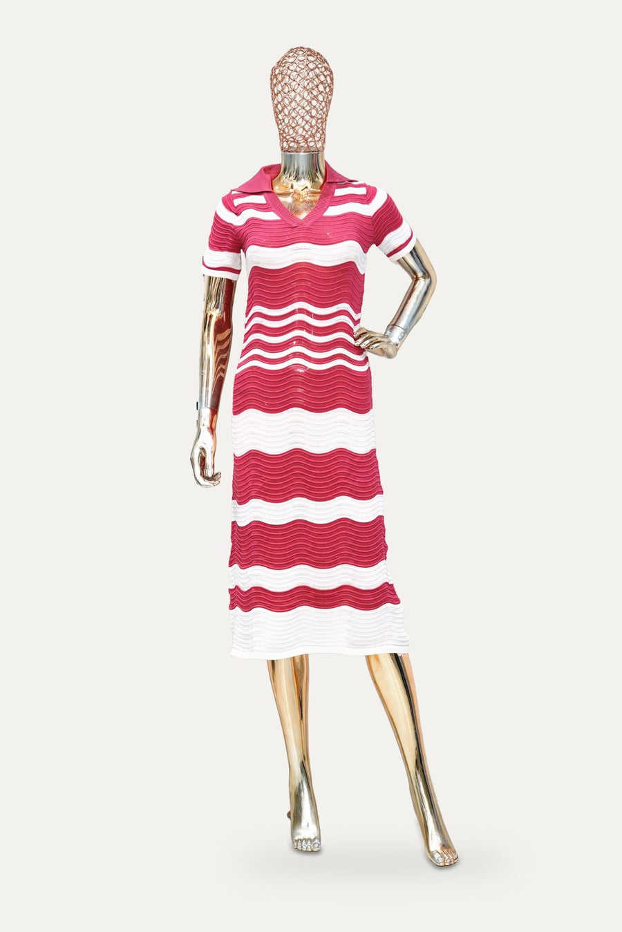 Wave Stripe Knit Dress in Red
